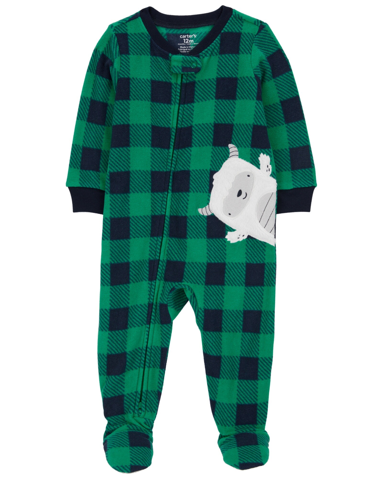 Pijama una pieza de micropolar, con pie, diseño a cuadros Sin color