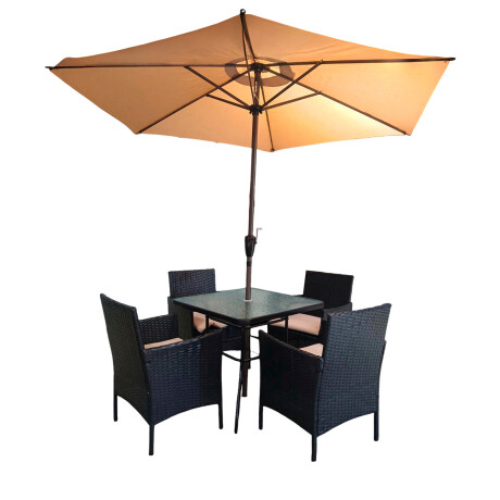 Set Jardín Rattan 4 Sillones + Mesa + Sombrilla Set Jardín Rattan 4 Sillones + Mesa + Sombrilla