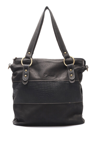 Cartera Cuero Combinado Croco con Tachas Negro