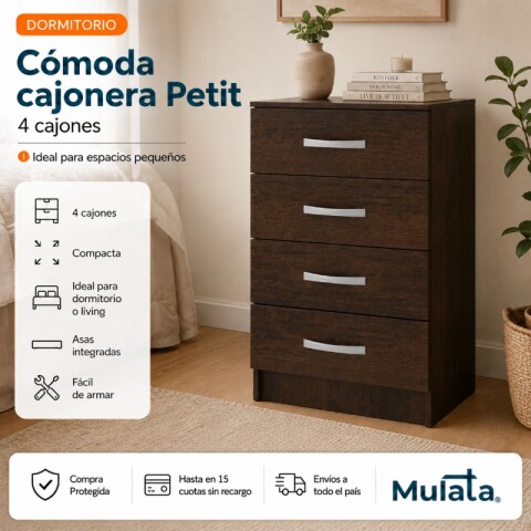Comoda Cajonera Petit para Dormitorio o Living de 4 Cajones - FE - Marrón Comoda Cajonera Petit para Dormitorio o Living de 4 Cajones - FE - Marrón