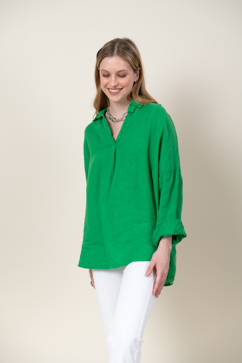 Camisola en lino sin botones - Verde menta 