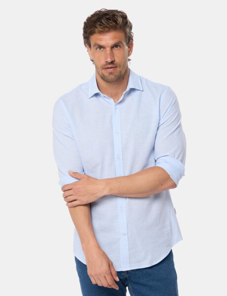 CAMISA DE LINO RAYADA Celeste