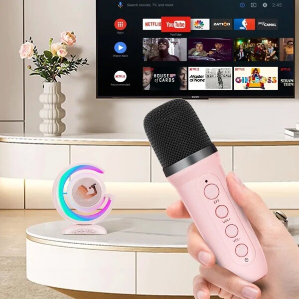 Parlante Bluetooth Karaoke Micrófono Rgb G Inalambrico Color Variante Rosado