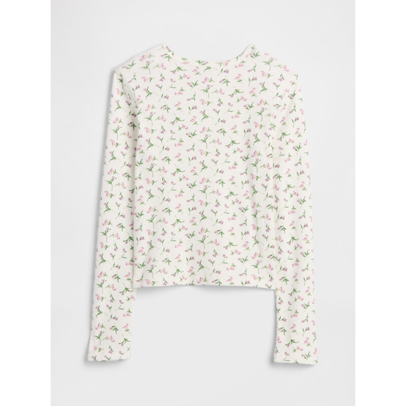 V-LS RIB TEE WHITE FLORAL PRINT
