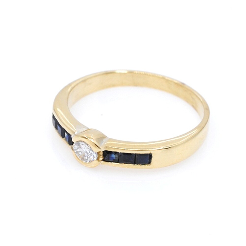 Anillo en oro 18k, brillante y zafiros carré Anillo en oro 18k, brillante y zafiros carré