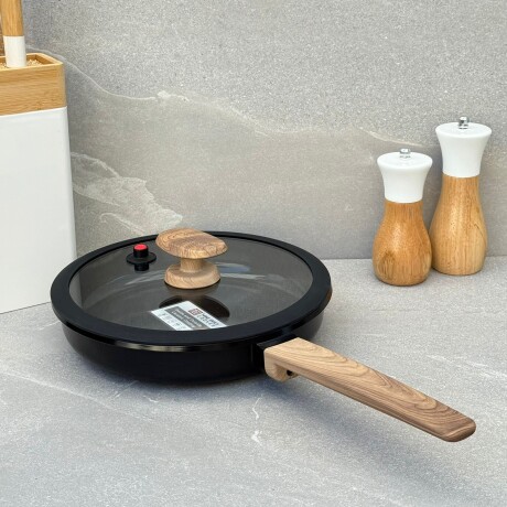 Sarten Antiadherente con Tapa de Vidrio y Mango en Simil Madera 24cm - Negra Sarten Antiadherente con Tapa de Vidrio y Mango en Simil Madera 24cm - Negra