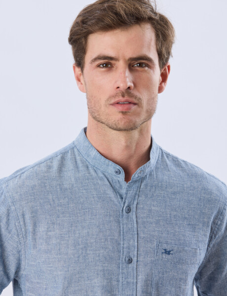 CAMISA LISA DE LINO CUELLO MAO Denim