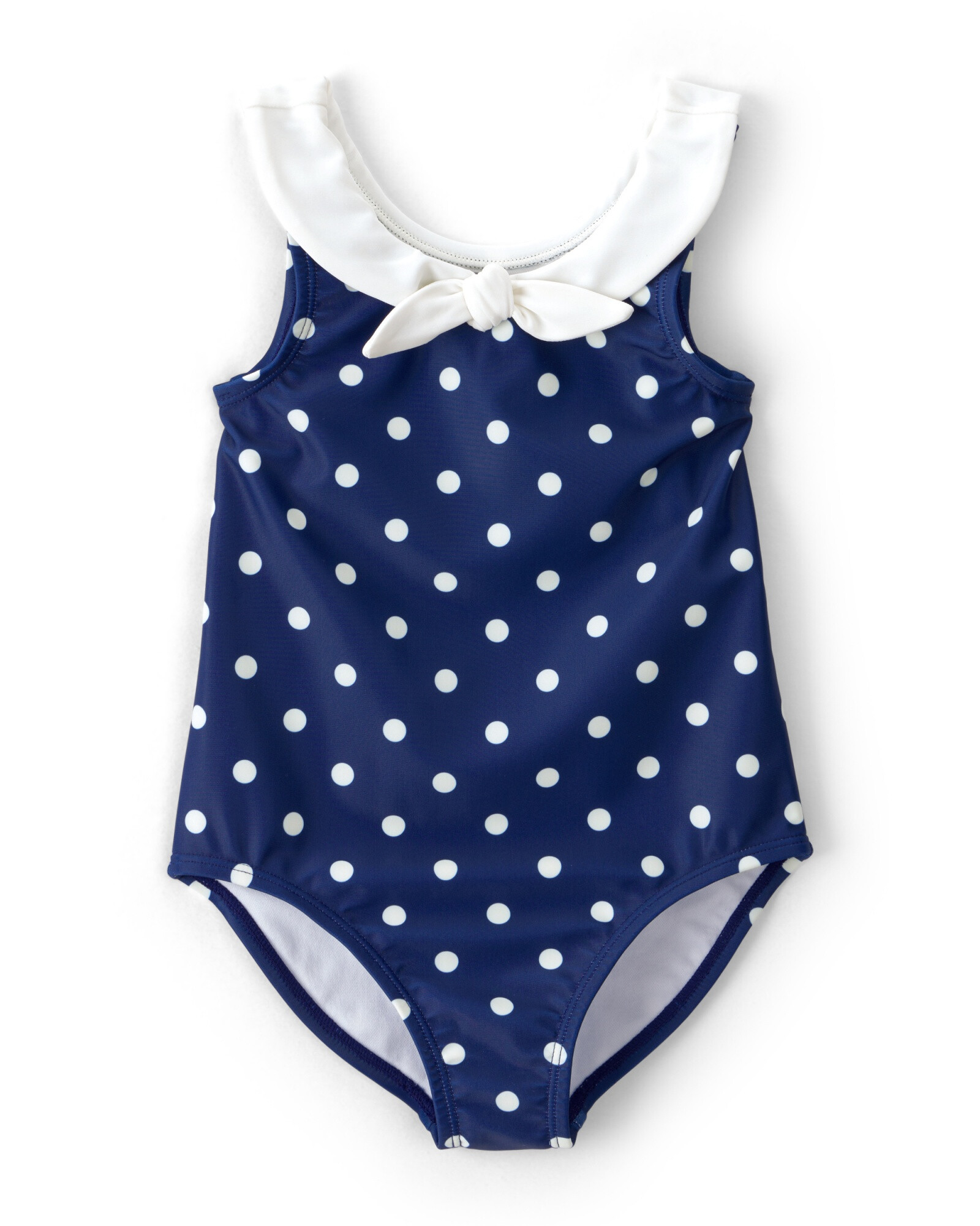 Malla de baño 1 pieza con protección UPF 50+, azul marino, diseño lunares. Talles 2-5T Sin color