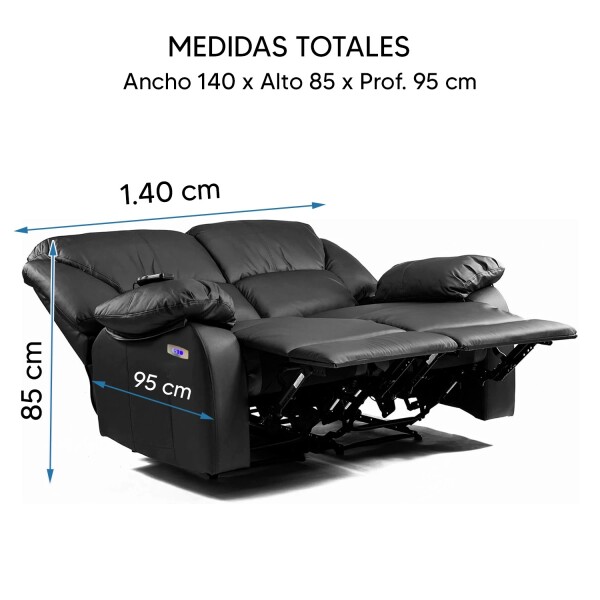 Sofá Sillón 2 Cuerpos Reclinable Masajeador Electrico Living Color Variante Negro
