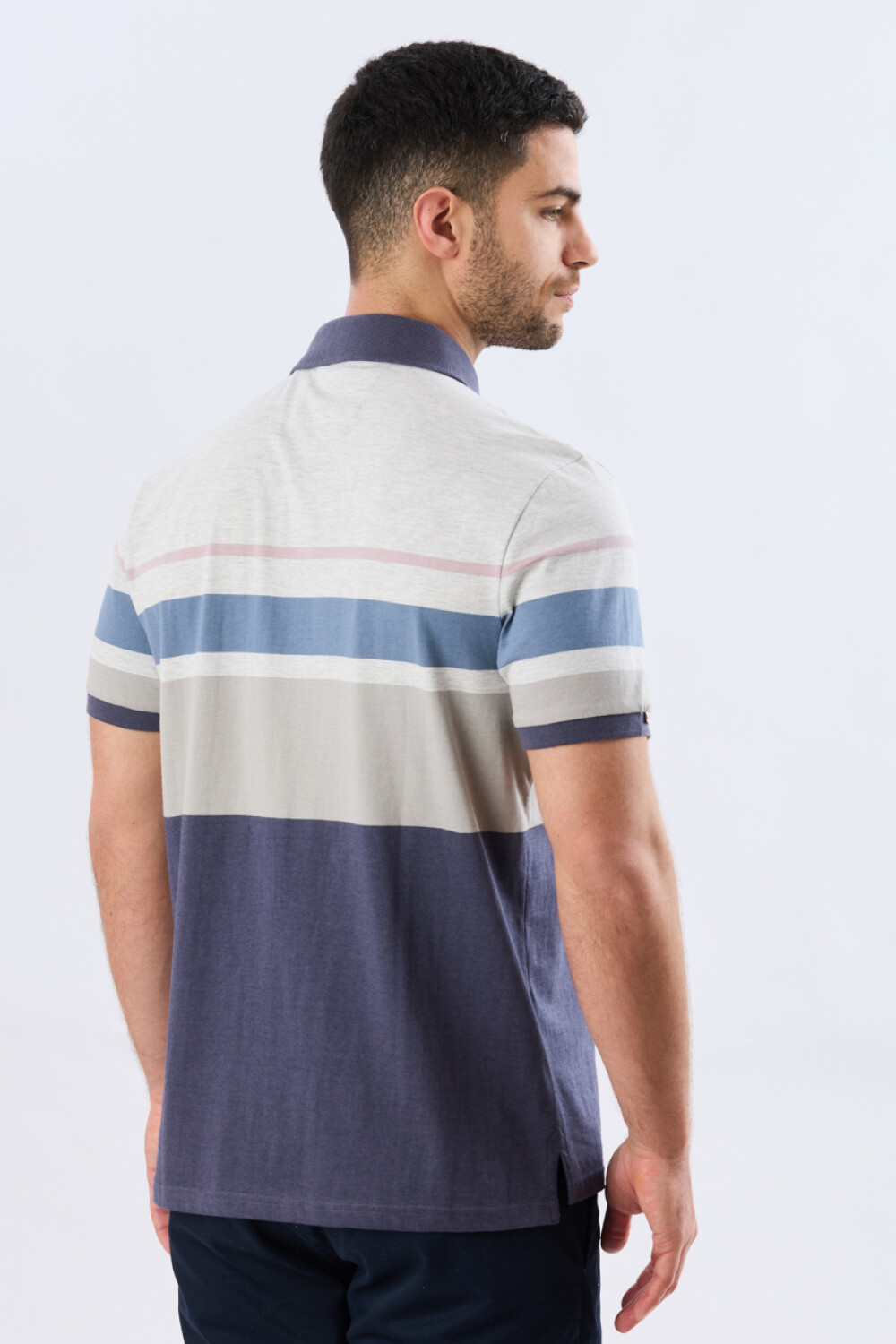 REMERA POLO RAYADA JERSEY Gris