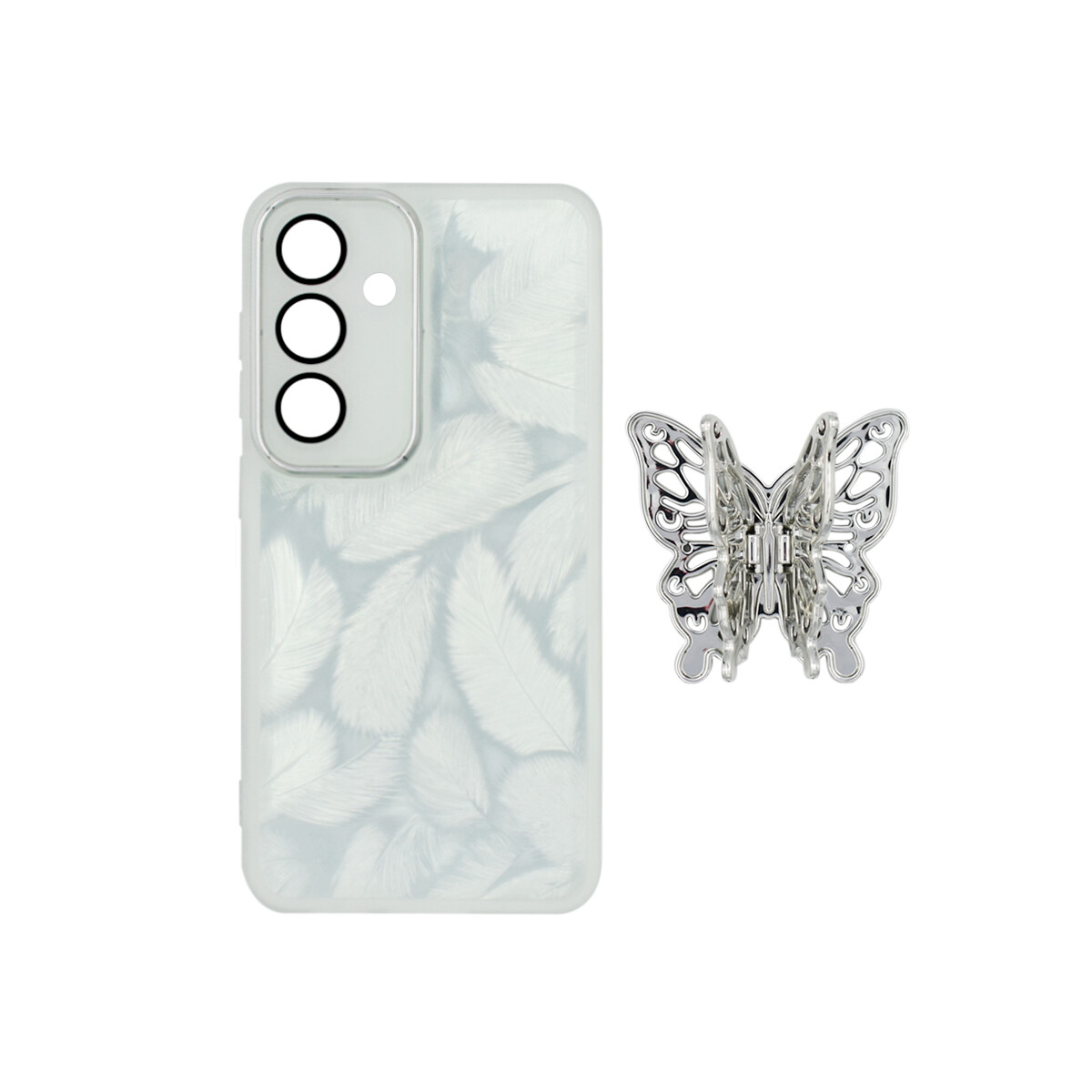 Protector para Samsung Galaxy S24 plumas con mariposa 