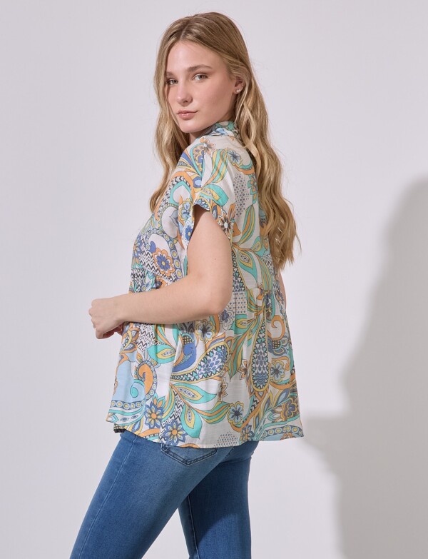 Camisa Gasa Print MULTI/ANARANJADO