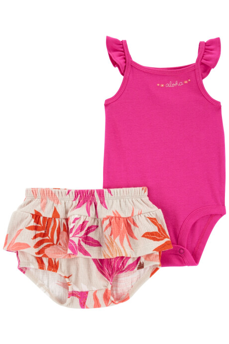 Set dos piezas de algodón, short y body con volados diseño floral Sin color