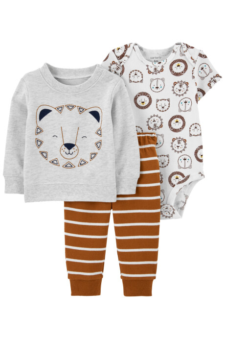Set tres piezas de algodón, pantalón, buzo y body, diseño tigre Sin color