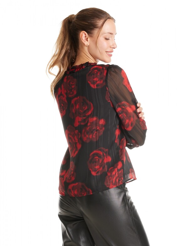Blusa Gasa Flores NEGRO/ROJO