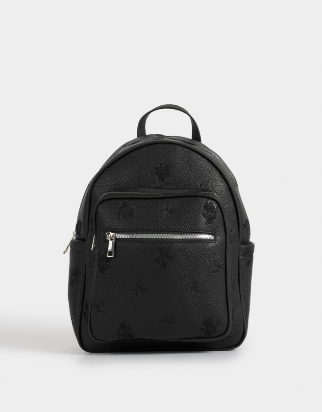 Mochilas Urbanas Mochila De Cuerina Con Relieve - Negro