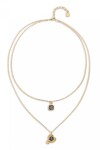 COLGANTE DE ALEACION DE METALES BAÑADO EN ORO 18K CON DOBLE CADENA Y CORAZON CON CRISTAL NEGRO Colgante