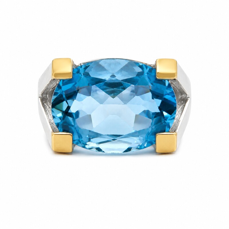 Anillo oval - Plata y Oro - Topacio azul - AN5985 conpiedra