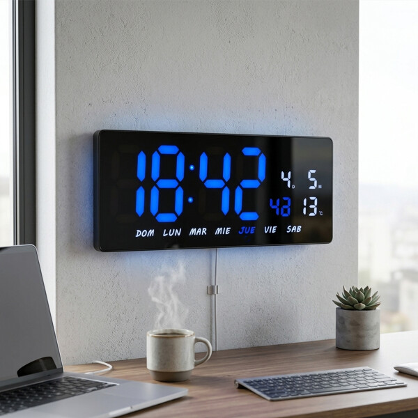 Reloj De Pared Digital 36cm Azul