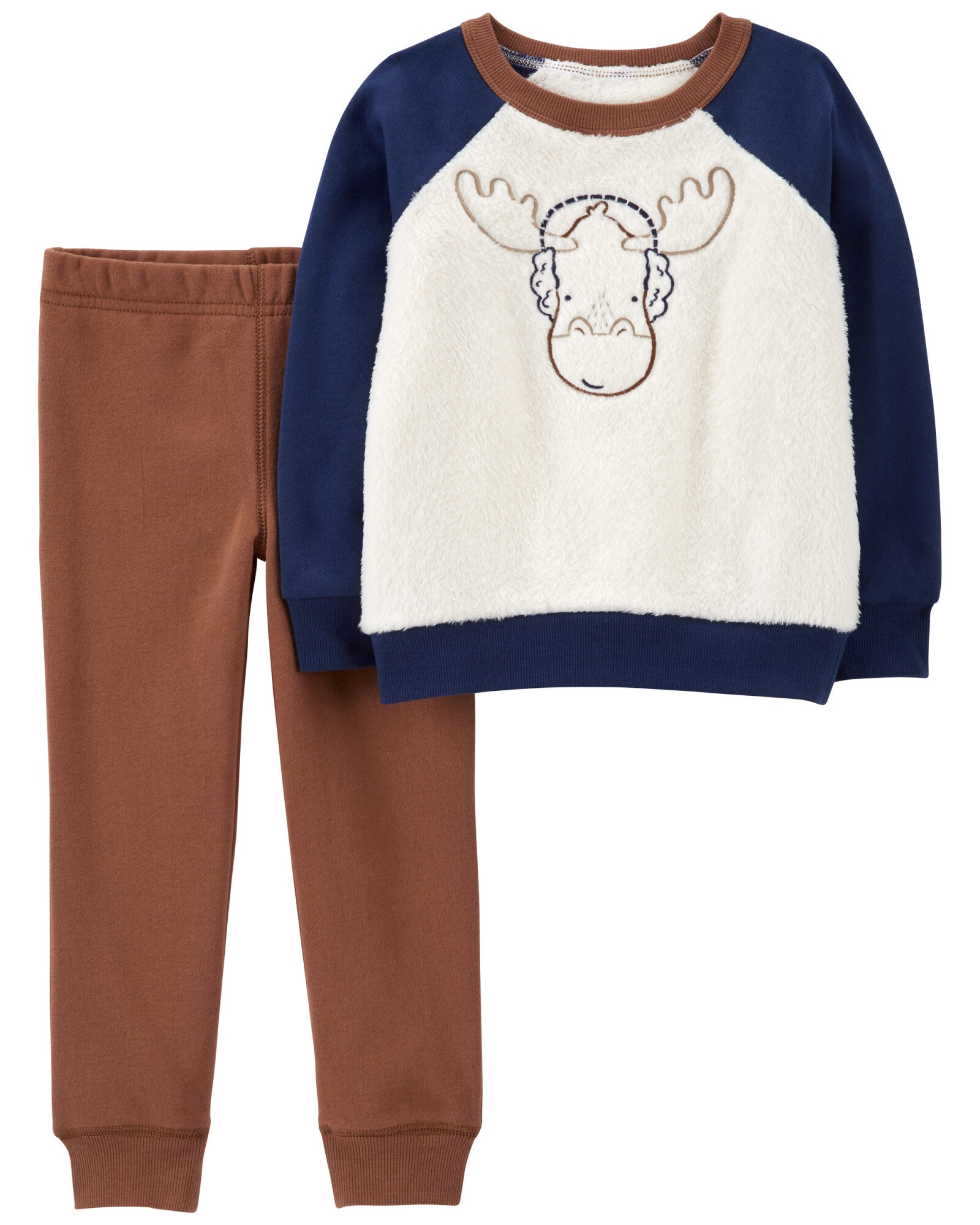 Set dos piezas pantalón de algodón con felpa y buzo de plush estampa alce 0