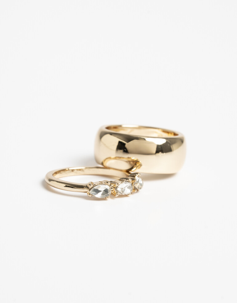 Sets Anillos Strass Set De Anillos De Metal Y Strass - Dorado