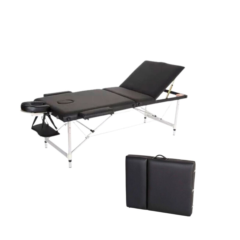 Camilla Portátil 3 Cuerpos Profesional Lumax de Aluminio 185x60cm Negro