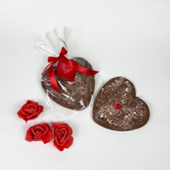 CORAZÓN CARIÑO GRANDE (VEGANO) / amargo 58 % y almendras / alto 16 cms CORAZÓN CARIÑO GRANDE (VEGANO) / amargo 58 % y almendras / alto 16 cms