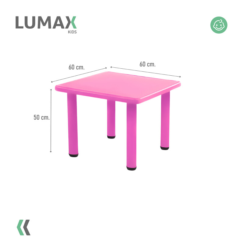 Mesa Cuadrada de Plástico y Metal para Niños 60x60cm Fucsia