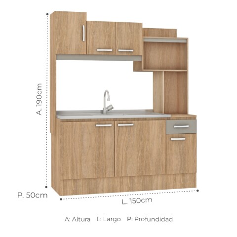 Kit de cocina compacta 6 puertas 1 cajón S/Pileta 150x50x190cm Carvale / Cinza S/Pileta