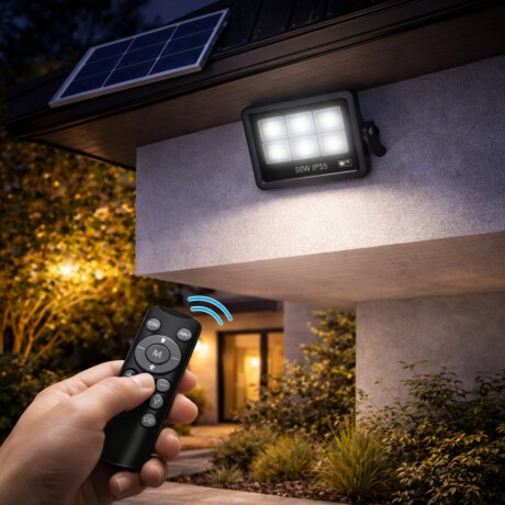 Foco Led Slim 50W Solar, con fotocélula y control remoto Foco Led Slim 50W Solar, con fotocélula y control remoto