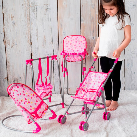 Set 4 En 1 Muñeca Bebe+ Coche Silla Hamaca Mecedor Set 4 En 1 Muñeca Bebe+ Coche Silla Hamaca Mecedor