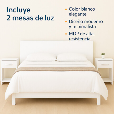 Respaldo de Sommier C / 2 Mesas de Luz - Blanco - MDP - FE Respaldo de Sommier C / 2 Mesas de Luz - Blanco - MDP - FE