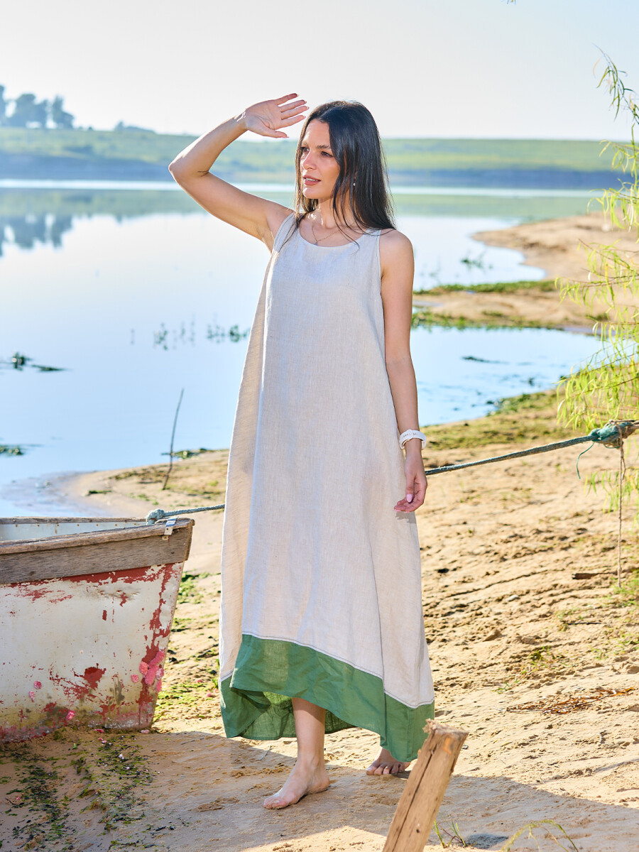 Vestido Toledo - Beige con Verde 