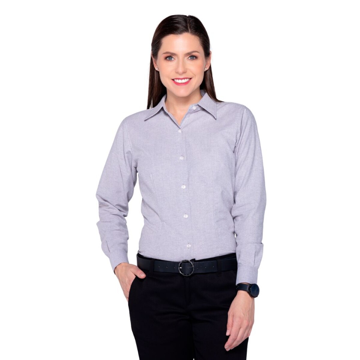 Camisa oxford manga larga dama - Gris 