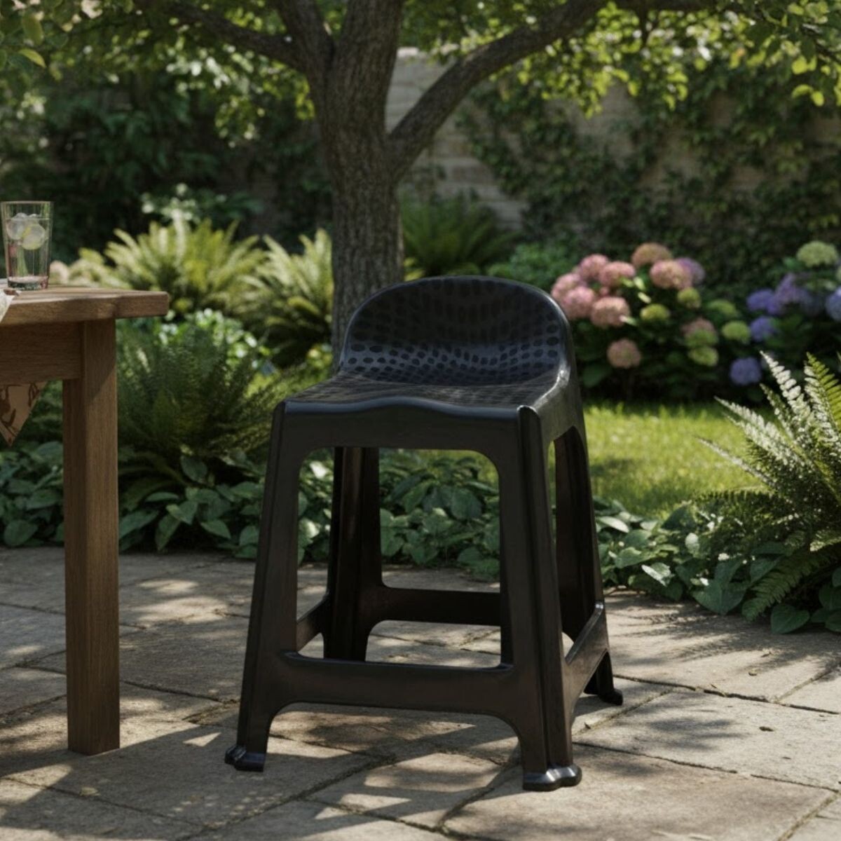 Banqueta con respaldo apilable resistente - NEGRO 