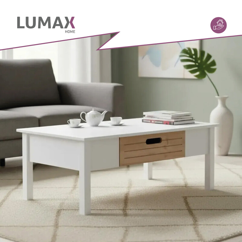 Mesa de centro Lumax de 1 cajón madera y blanco Mesa de centro Lumax de 1 cajón madera y blanco