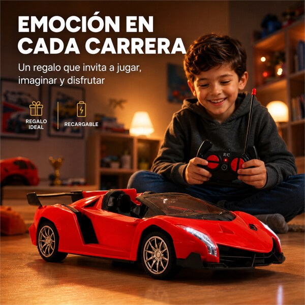 Auto Deportivo a Control Remoto Tipo Lamborghini con Luces LED ROJO