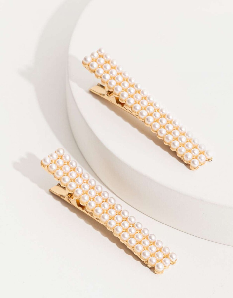 Set De Hebillas Con Perlas - Combinacion bicolor 