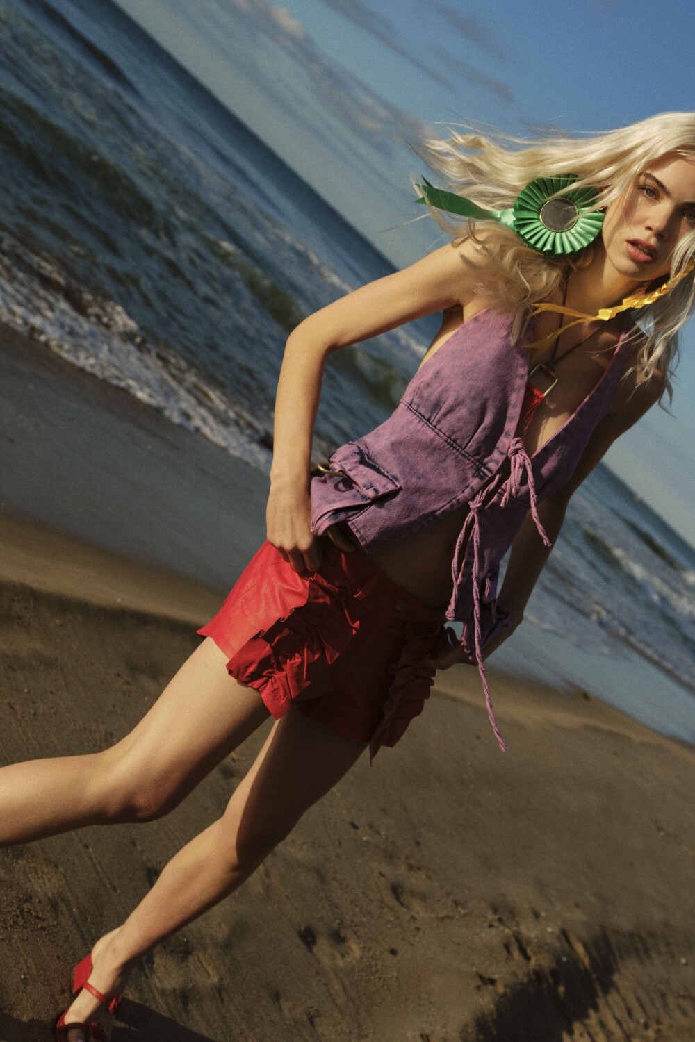 Rosette Leather Shorts Rojo