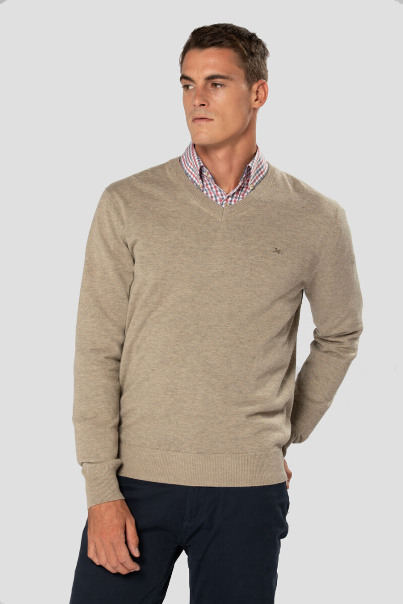 BUZO TEJIDO CUELLO EN V - Beige 