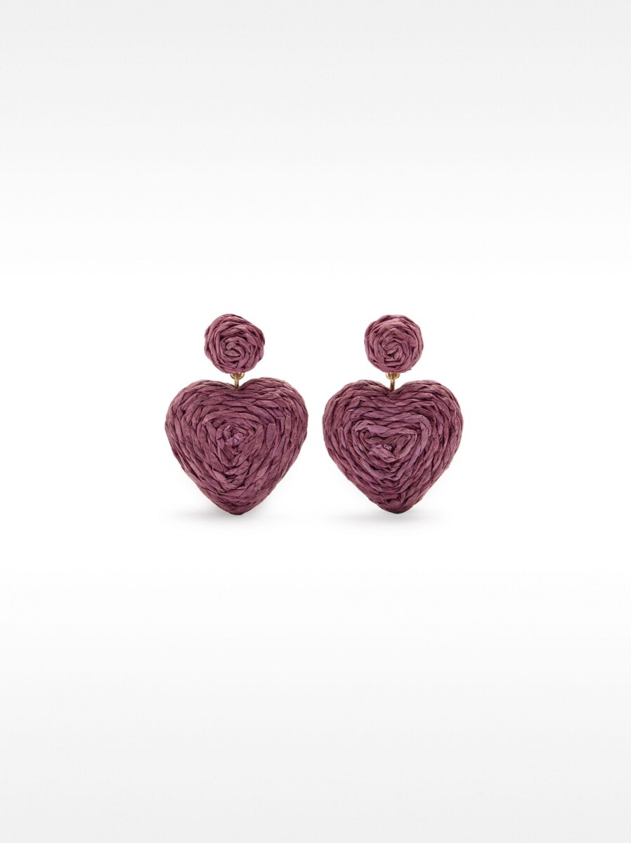 Pendientes Corazón De Rafia - violeta 