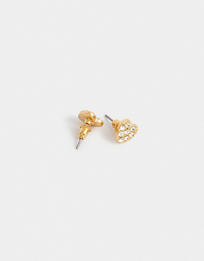Aros Pasantes Strass Corazón Aros Con Strass - Dorado