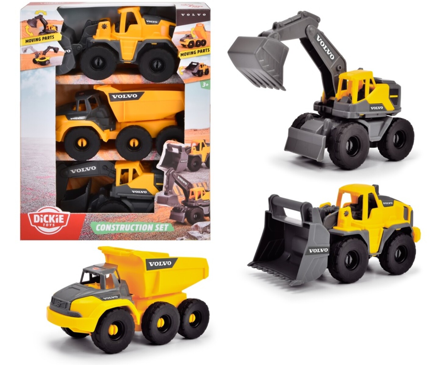 Pack X3 Vehículos de Construcción Dickie Toys Volvo 