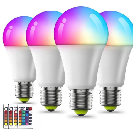 Pack X 4 Bombitas Lamparas Colores Led Con Control Blanco