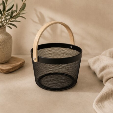 Canasto Organizador Multiusos Negro Metal/Bambú 26cm x Alto 18cm Canasto Organizador Multiusos Negro Metal/Bambú 26cm x Alto 18cm
