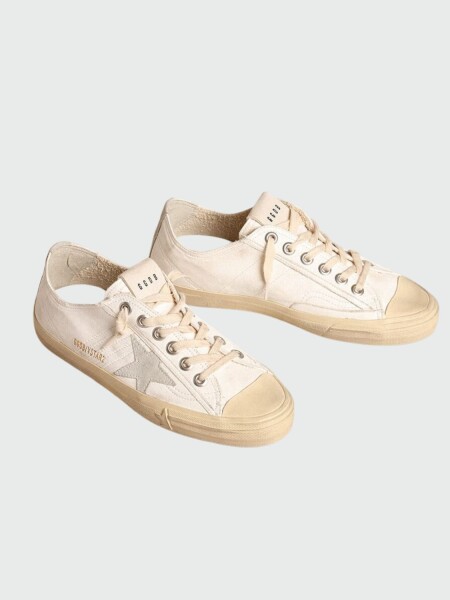 Golden Goose-Championes de cuero acordonados, V- Star Blanco