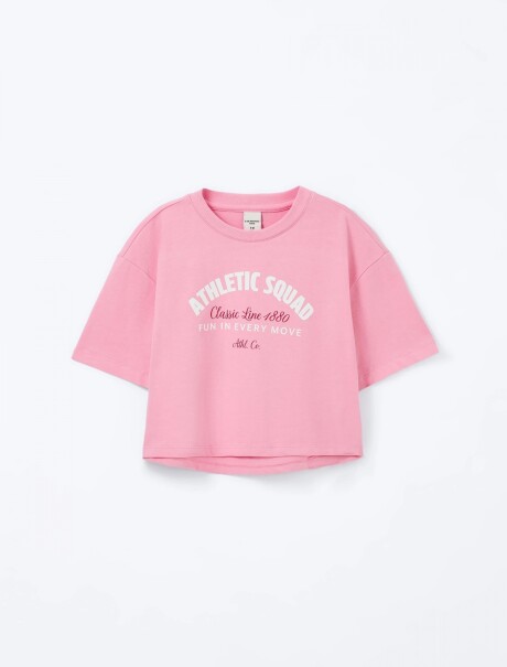 CAMISETA INFANTIL CON ESTAMPA ROSADO