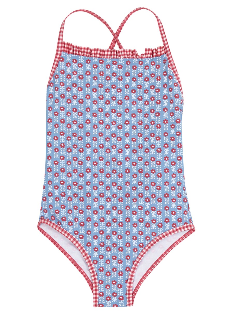 Traje De Baño Con Dos Estampados Azul Claro
