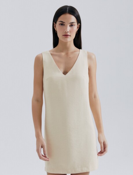 VESTIDO CON ESCOTE EN V BEIGE