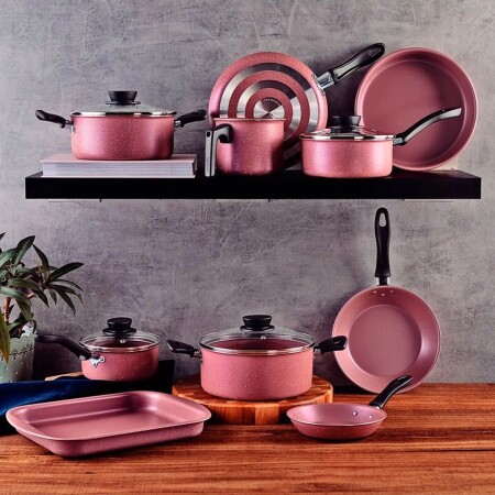 BATERIA DE COCINA TRAMONTINA LINZ 10 PIEZAS ROSA